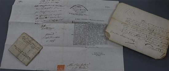 Two 17th century handwritten documents and a 19th century letter with the Papal seal